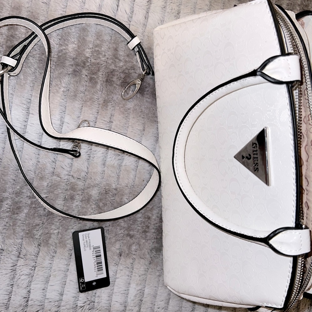Guess purse satchel crossbody bag white embossed Tupelo NWT